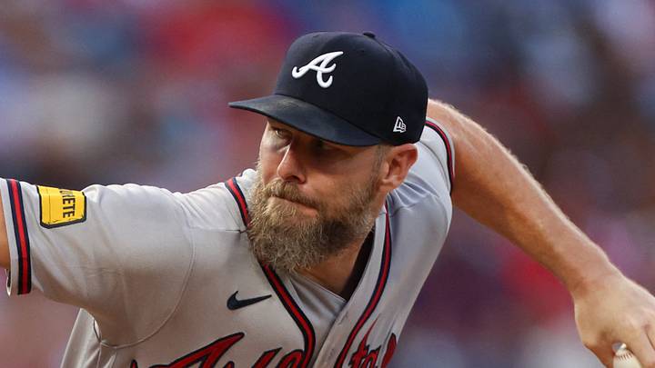 Sep 4, 2026; Philadelphia, Pennsylvania, USA; Atlanta Braves pitcher Chris Sale (51) throws a pitch against the Philadelphia Phillies during the first inning at Citizens Bank Park. Mandatory Credit: Bill Streicher-Imagn Images