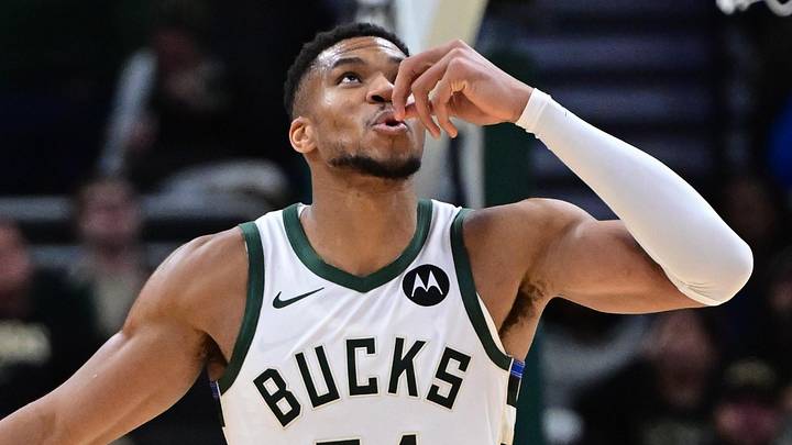 Nov 7, 2024; Milwaukee, Wisconsin, USA;  Milwaukee Bucks forward Giannis Antetokounmpo (34) gestures in the fourth quarter against the Utah Jazz at Fiserv Forum. Mandatory Credit: Benny Sieu-Imagn Images