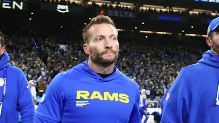 Jan 25, 2026; Seattle, WA, USA; Los Angeles Rams head coach Sean McVay walks on field after the 2026 NFC Championship Game against the Seattle Seahawks at Lumen Field. Mandatory Credit: Kevin Ng-Imagn Images