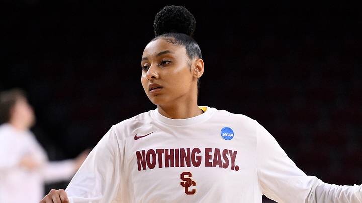 Mar 24, 2025; Los Angeles, California, USA; USC Trojans guard JuJu Watkins during pregame warmup before an NCAA Tournament second round game against the Mississippi State Bulldogs at Galen Center. Mandatory Credit: Robert Hanashiro-Imagn Images Mar 24, 2025; Los Angeles, California, USA; USC Trojans guard JuJu Watkins during pregame warmup before an NCAA Tournament second round game against the Mississippi State Bulldogs at Galen Center. Mandatory Credit: Robert Hanashiro-Imagn Images