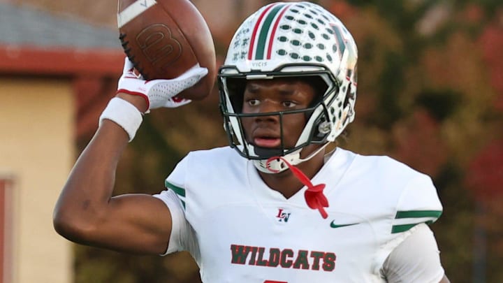 Lawrence North's Monshun Sales (1) against Lawrence Central in the S6 IHSAA high school football sectional semifinal on Nov 1, 2024 at Lawrence Central High School.