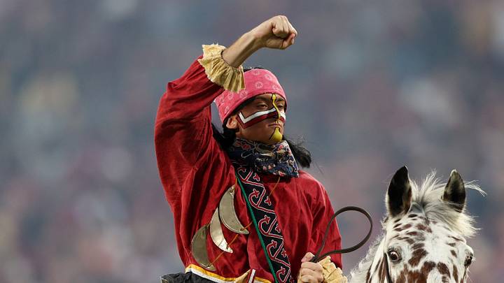 Dec 29, 2022; Orlando, Florida, USA; Florida State Seminoles Chief Osceola and horse Renegade entertain the crowd before the 2022 Cheez-It Bowl against the Oklahoma Sooners at Camping World Stadium. Mandatory Credit: Nathan Ray Seebeck-USA TODAY Sports Dec 29, 2022; Orlando, Florida, USA; Florida State Seminoles Chief Osceola and horse Renegade entertain the crowd before the 2022 Cheez-It Bowl against the Oklahoma Sooners at Camping World Stadium. Mandatory Credit: Nathan Ray Seebeck-USA TODAY Sports