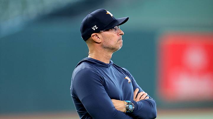 Jul 18, 2026; Houston, Texas, USA; Houston Astros manager Joe Espada (19) watches players warm up prior to the game against the Baltimore Orioles at Daikin Park. Mandatory Credit: Erik Williams-Imagn Images