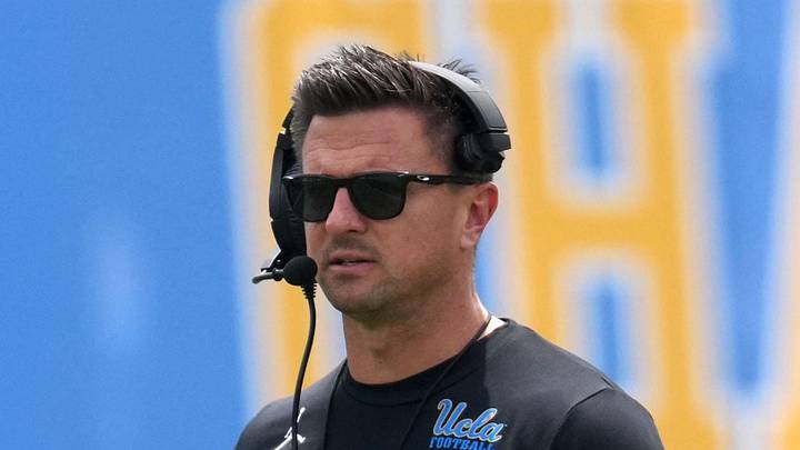 May 2, 2026; Pasadena, CA, USA; UCLA Bruins coach Bob Chesney reacts during the spring game at Rose Bowl. Mandatory Credit: Kirby Lee-Imagn Images May 2, 2026; Pasadena, CA, USA; UCLA Bruins coach Bob Chesney reacts during the spring game at Rose Bowl. Mandatory Credit: Kirby Lee-Imagn Images
