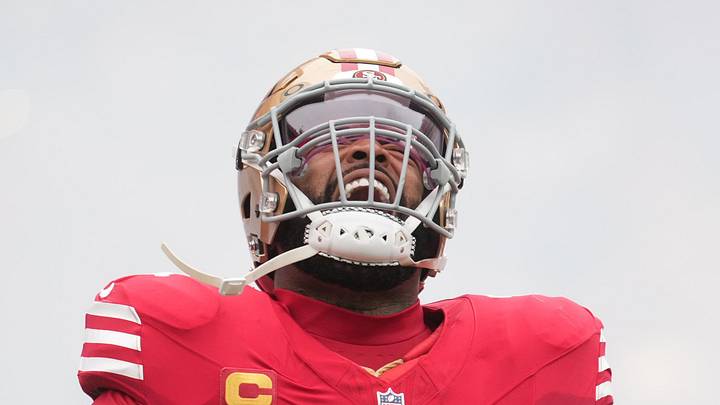 San Francisco 49ers offensive tackle Trent Williams enters the field