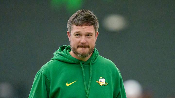Oregon head coach Dan Lanning attends Oregon Pro Day on March 17, 2026, at the Moshofsky Center in Eugene, Oregon. Oregon head coach Dan Lanning attends Oregon Pro Day on March 17, 2026, at the Moshofsky Center in Eugene, Oregon.