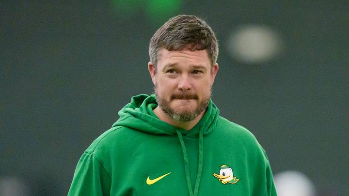 Oregon head coach Dan Lanning attends Oregon Pro Day on March 17, 2026, at the Moshofsky Center in Eugene, Oregon Oregon head coach Dan Lanning attends Oregon Pro Day on March 17, 2026, at the Moshofsky Center in Eugene, Oregon