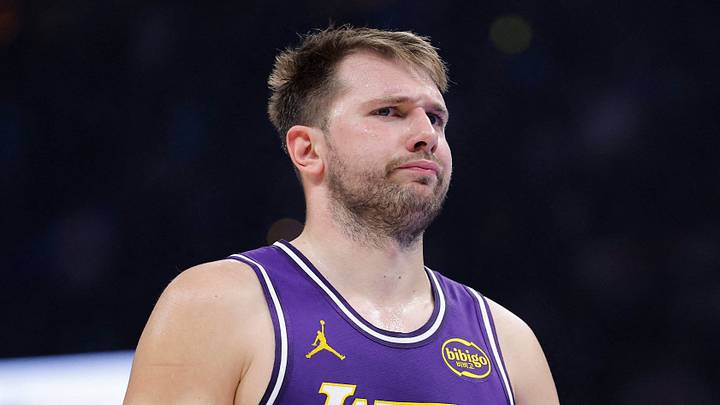Nov 12, 2025; Oklahoma City, Oklahoma, USA; Los Angeles Lakers guard Luka Doncic reacts to a fan during the second quarter of a game against the Oklahoma City Thunder at Paycom Center. Mandatory Credit: Alonzo Adams-Imagn Images Nov 12, 2025; Oklahoma City, Oklahoma, USA; Los Angeles Lakers guard Luka Doncic reacts to a fan during the second quarter of a game against the Oklahoma City Thunder at Paycom Center. Mandatory Credit: Alonzo Adams-Imagn Images