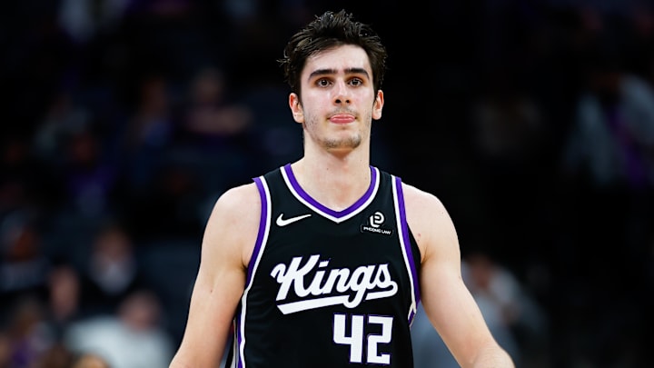 Dec 11, 2025; Sacramento, California, USA; Sacramento Kings center Maxime Raynaud (42) looks on against the Denver Nuggets during the fourth quarter at Golden 1 Center.