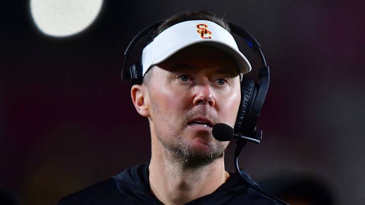 Nov 7, 2025; Los Angeles, California, USA; Southern California Trojans head coach Lincoln Riley watches game action against the Northwestern Wildcats during the second half at the Los Angeles Memorial Coliseum. Nov 7, 2025; Los Angeles, California, USA; Southern California Trojans head coach Lincoln Riley watches game action against the Northwestern Wildcats during the second half at the Los Angeles Memorial Coliseum.