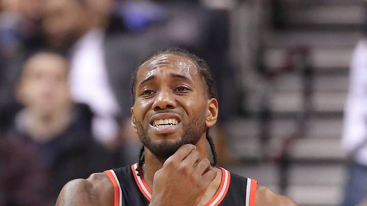 Toronto Raptors forward Kawhi Leonard (2) reacts against the Denver Nuggets at Scotiabank Arena. The Nuggets beat the Raptors 106-103 on Dec 3, 2018. Toronto Raptors forward Kawhi Leonard (2) reacts against the Denver Nuggets at Scotiabank Arena. The Nuggets beat the Raptors 106-103 on Dec 3, 2018.
