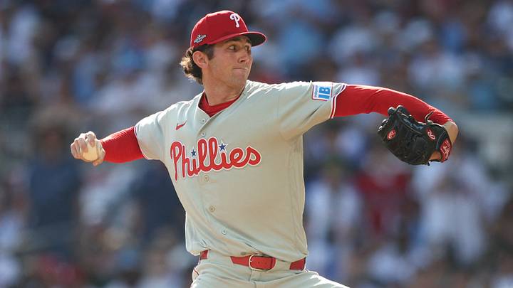 Sep 30, 2026; Cumberland, Georgia, USA;  Philadelphia Phillies pitcher Andrew Painter (24) throws a pitch against the Atlanta Braves in the eighth inning during game two of the Wildcard round for the 2026 MLB Playoffs at Truist Park.  Mandatory Credit: Brett Davis-Imagn Images