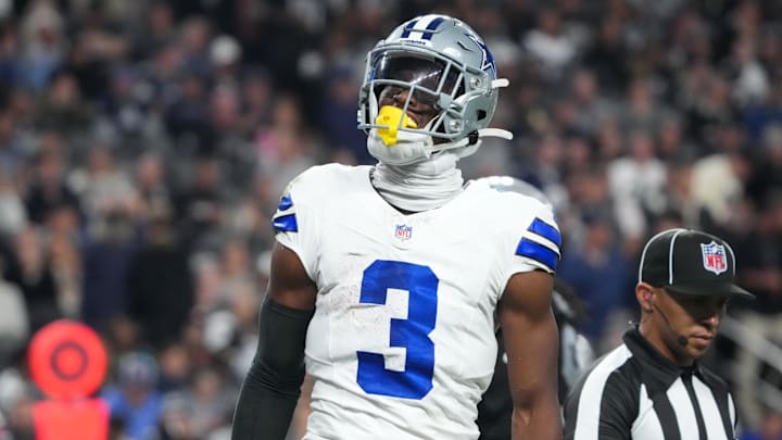 Dallas Cowboys wide receiver George Pickens reacts after making a catch against the Las Vegas Raiders at Allegiant Stadium. Dallas Cowboys wide receiver George Pickens reacts after making a catch against the Las Vegas Raiders at Allegiant Stadium.