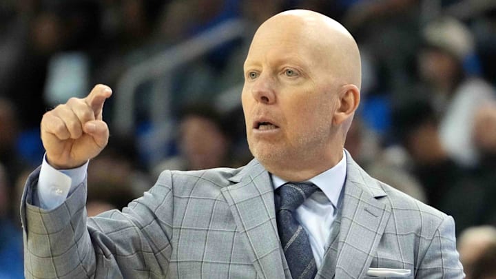 Dec 3, 2024; Los Angeles, California, USA; UCLA Bruins head coach Mick Cronin reacts in the second half against the Washington Huskies at Pauley Pavilion presented by Wescom. Mandatory Credit: Kirby Lee-Imagn Images