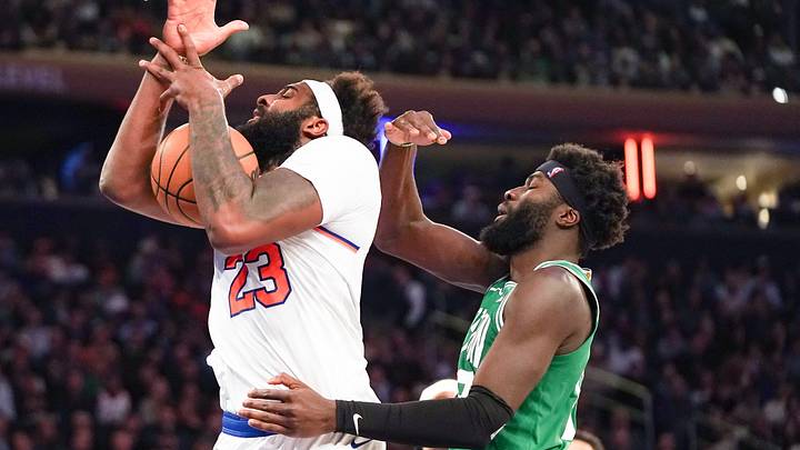 Apr 9, 2026; New York, New York, USA; New York Knicks center Mitchell Robinson (23) secures a rebound against Boston Celtics center Neemias Queta (88) during the first half at Madison Square Garden. Mandatory Credit: Lucas Boland-Imagn Images Apr 9, 2026; New York, New York, USA; New York Knicks center Mitchell Robinson (23) secures a rebound against Boston Celtics center Neemias Queta (88) during the first half at Madison Square Garden. Mandatory Credit: Lucas Boland-Imagn Images