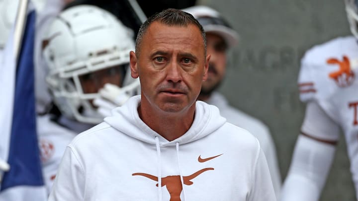 Texas Longhorns head coach Steve Sarkisian walks out of the locker room prior to the game against the Mississippi State Bulldogs at Davis Wade Stadium at Scott Field. 