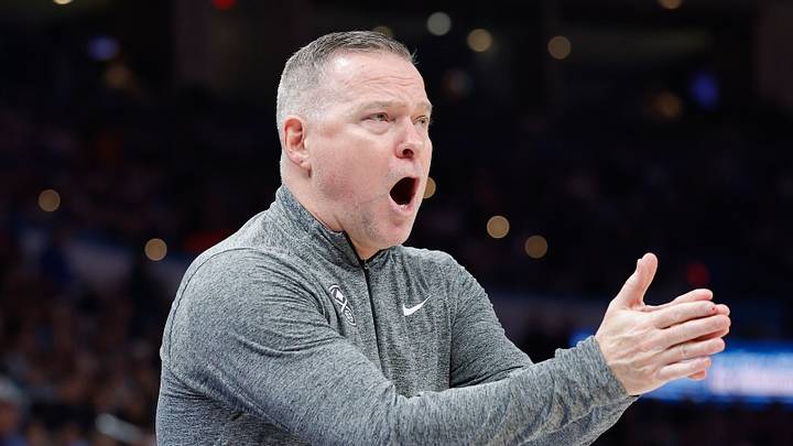 Mar 10, 2025; Oklahoma City, Oklahoma, USA; Denver Nuggets head coach Michael Malone gestures to his team during a play against the Oklahoma City Thunder during the second quarter at Paycom Center. Mandatory Credit: Alonzo Adams-Imagn Images