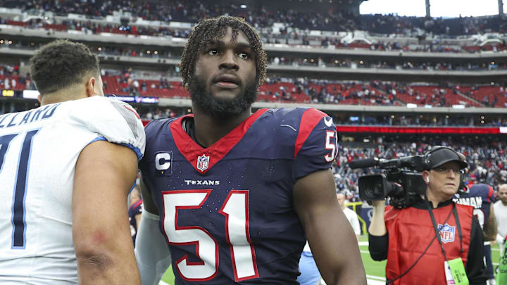 Dec 31, 2023; Houston, Texas, USA; Houston Texans defensive end Will Anderson Jr. (51) walks on the field after the game against the Tennessee Titans at NRG Stadium. Mandatory Credit: Troy Taormina-Imagn Images