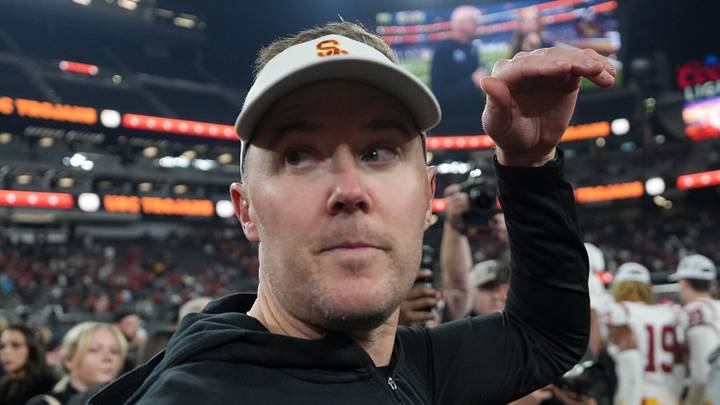 Dec 27, 2024; Las Vegas, NV, USA; Southern California Trojans head coach Lincoln Riley reacts after the game against the Texas A&M Aggies at Allegiant Stadium. Mandatory Credit: Kirby Lee-Imagn Images Dec 27, 2024; Las Vegas, NV, USA; Southern California Trojans head coach Lincoln Riley reacts after the game against the Texas A&M Aggies at Allegiant Stadium. Mandatory Credit: Kirby Lee-Imagn Images