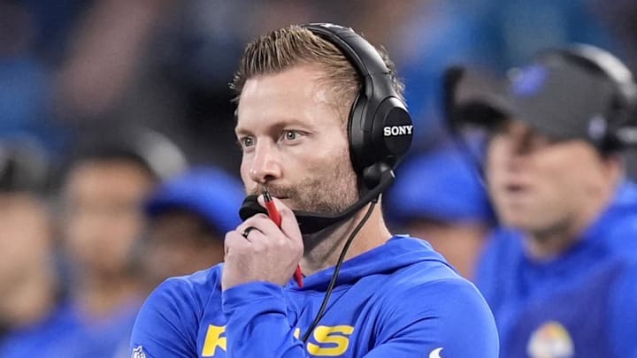 Jan 10, 2026; Charlotte, NC, USA; Los Angeles Rams head coach Sean McVay in the first half during the NFC Wild Card Round game at Bank of America Stadium. Mandatory Credit: Jim Dedmon-Imagn Images Jan 10, 2026; Charlotte, NC, USA; Los Angeles Rams head coach Sean McVay in the first half during the NFC Wild Card Round game at Bank of America Stadium. Mandatory Credit: Jim Dedmon-Imagn Images