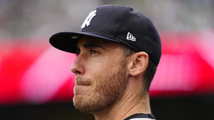 May 24, 2025; Denver, Colorado, USA; New York Yankees left fielder Cody Bellinger (35) during the sixth inning against the against the Colorado Rockies at Coors Field. Mandatory Credit: Ron Chenoy-Imagn Images