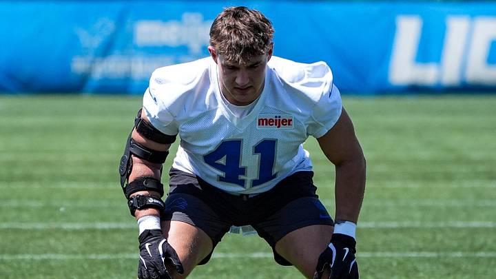 Detroit Lions linebacker Jimmy Rolder (41) during OTAs at Meijer Performance Center in Allen Park on Friday, May 29, 2026. Detroit Lions linebacker Jimmy Rolder (41) during OTAs at Meijer Performance Center in Allen Park on Friday, May 29, 2026.
