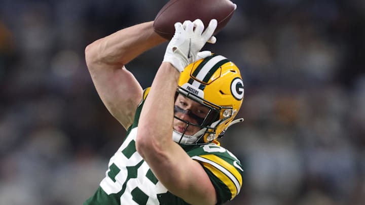 Green Bay Packers tight end Luke Musgrave (88) catches a pass against the Dallas Cowboys in the 2023 wild-card round. Green Bay Packers tight end Luke Musgrave (88) catches a pass against the Dallas Cowboys in the 2023 wild-card round.