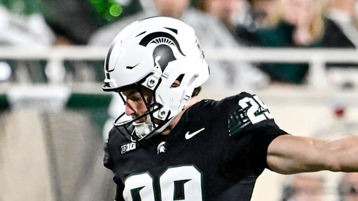 Michigan State's Martin Connington kicks a 50-yard field goal against Boston College during the third quarter on Saturday, Sept. 6, 2025, at Spartan Stadium in East Lansing.