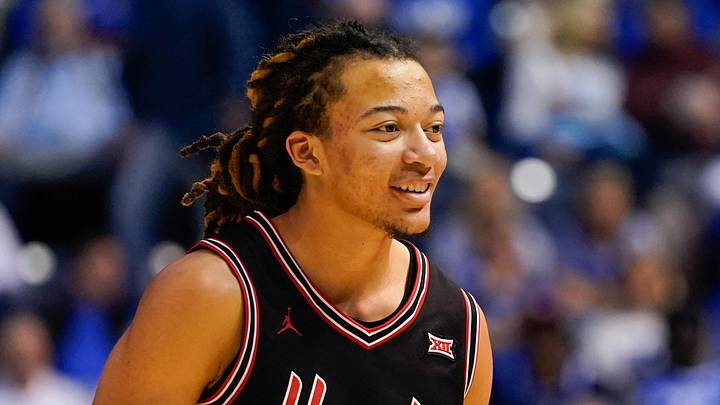 Houston Cougars guard Kingston Flemings (4) reacts during the second half against the BYU Cougars at Marriott Center on February 7, 2026.