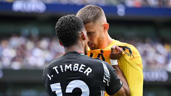 Tempers flared when Jurrien Timber (left) and Guglielmo Vicario (right) came together earlier this season.