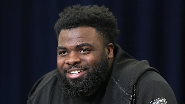 Feb 25, 2026; Indianapolis, IN, USA; Texas Tech defensive lineman Lee Hunter (DL15) speaks during the NFL Scouting Combine at the Indiana Convention Center. Mandatory Credit: Kirby Lee-Imagn Images Feb 25, 2026; Indianapolis, IN, USA; Texas Tech defensive lineman Lee Hunter (DL15) speaks during the NFL Scouting Combine at the Indiana Convention Center. Mandatory Credit: Kirby Lee-Imagn Images