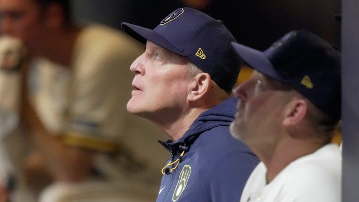 Milwaukee Brewers manager Pat Murphy is shown during the first inning of their game against the Toronto Blue Jays Tuesday, April 14, 2026 at American Family Field in Milwaukee, Wisconsin.
