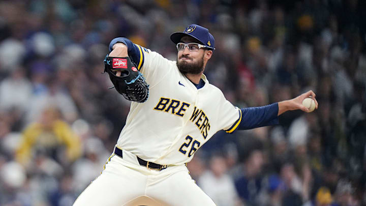 Milwaukee Brewers pitcher Aaron Ashby (26) pitches during the sixth inning of the Opening Day game against the Chicago White Sox on Thursday March 26, 2026 at American Family Field in Milwaukee, Wisconsin.