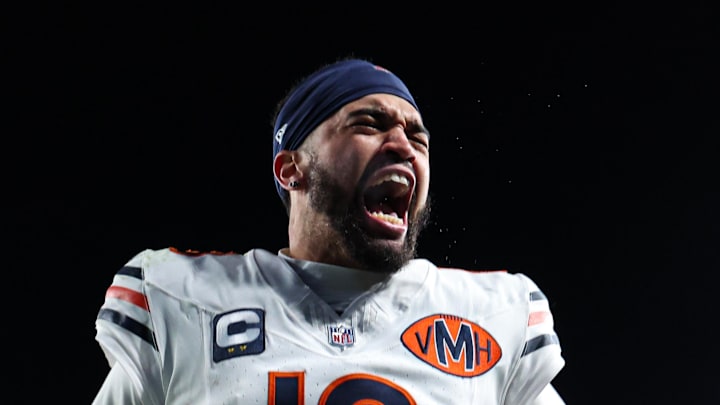 Nov 28, 2025; Philadelphia, Pennsylvania, USA; Chicago Bears quarterback Caleb Williams (18) reacts to a win against the Philadelphia Eagles at Lincoln Financial Field. Mandatory Credit: Bill Streicher-Imagn Images Nov 28, 2025; Philadelphia, Pennsylvania, USA; Chicago Bears quarterback Caleb Williams (18) reacts to a win against the Philadelphia Eagles at Lincoln Financial Field. Mandatory Credit: Bill Streicher-Imagn Images