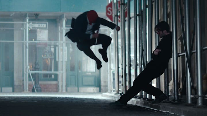(L-R) Daredevil/Matt Murdock (Charlie Cox) and Devlin (Cillian O’Sullivan) Marvel Television's DAREDEVIL: BORN AGAIN, exclusively on Disney+. Photo courtesy of Marvel Television. © 2025 MARVEL.