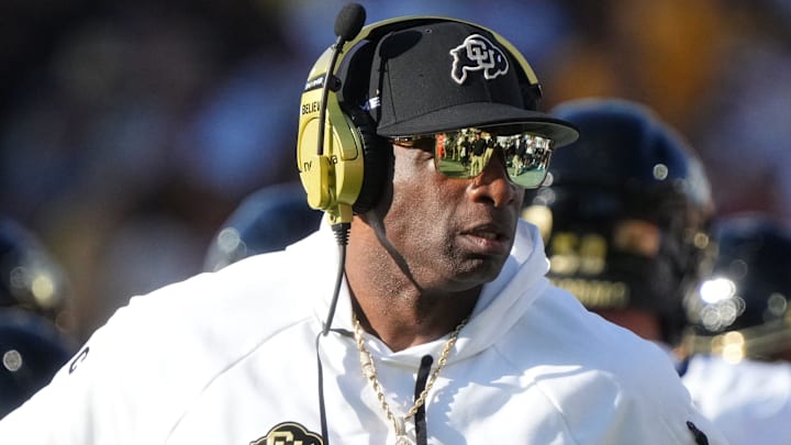 Oct 7, 2023; Tempe, Arizona, USA; Colorado Buffaloes head coach Deion Sanders walks the sidelines as his team takes on the ASU Sun Devils at Mountain America Stadium. Oct 7, 2023; Tempe, Arizona, USA; Colorado Buffaloes head coach Deion Sanders walks the sidelines as his team takes on the ASU Sun Devils at Mountain America Stadium.