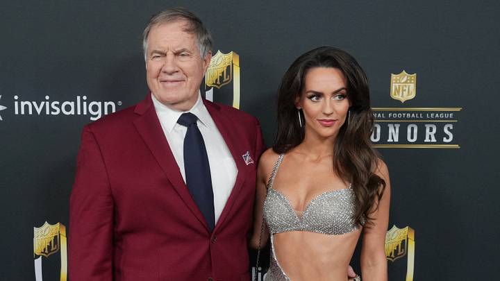 Bill Belichick and Jordon Hudson on the red carpet before Super Bowl LIX NFL Honors.