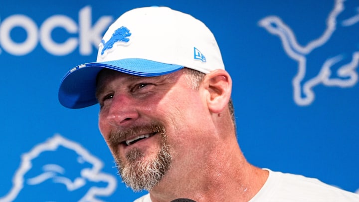 Detroit Lions head coach Dan Campbell speaks at a press conference first day of 2025 NFL training camp Detroit Lions head coach Dan Campbell speaks at a press conference first day of 2025 NFL training camp