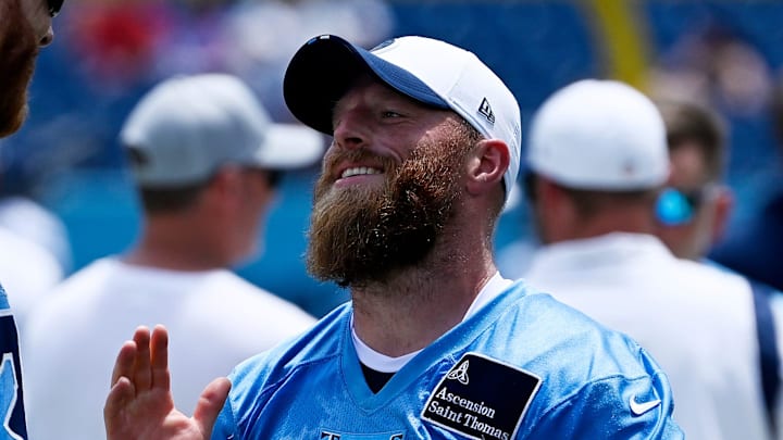 Tennessee Titans place kicker Joey Slye talks with Johnny Hekker after a training camp practice. Tennessee Titans place kicker Joey Slye talks with Johnny Hekker after a training camp practice.
