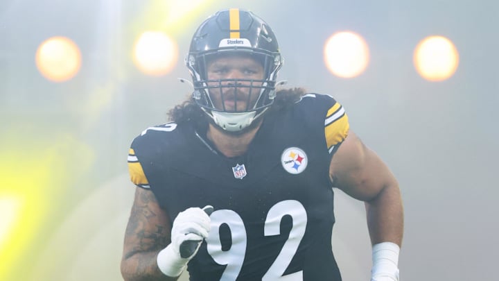 Aug 16, 2025; Pittsburgh, Pennsylvania, USA;  Pittsburgh Steelers defensive tackle Isaiahh Loudermilk (92) reacts during player introductions against the Tampa Bay Buccaneers at Acrisure Stadium. Mandatory Credit: Charles LeClaire-Imagn Images