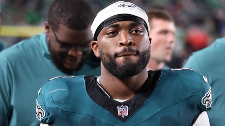 Sep 4, 2025; Philadelphia, Pennsylvania, USA; Philadelphia Eagles linebacker Joshua Uche (0) against the Dallas Cowboys at Lincoln Financial Field. Mandatory Credit: Bill Streicher-Imagn Images
