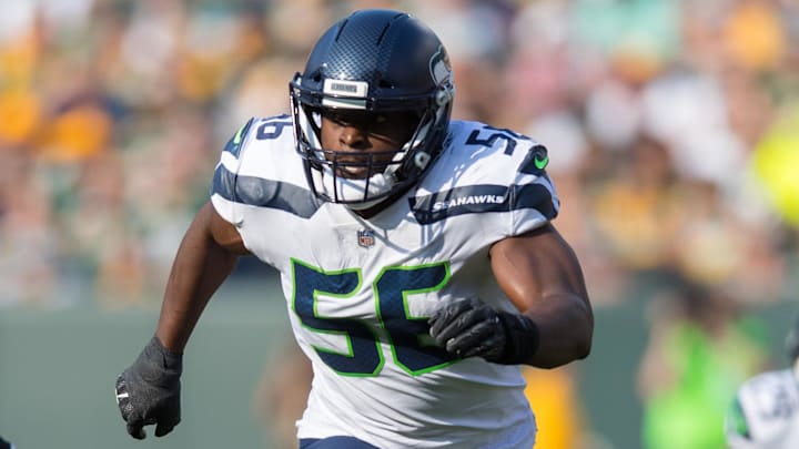 Sep 10, 2017; Green Bay, WI, USA; Seattle Seahawks defensive end Cliff Avril (56) during the game against the Green Bay Packers at Lambeau Field.