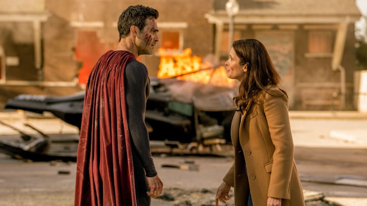 Superman and Lois -- "It Went by So Fast" -- Image Number: "SML410_0009r" -- Pictured (L-R): Tyler Hoechlin as Superman and Elizabeth Tulloch as Lois Lane -- Photo Credit: Colin Bentley/The CW -- © 2024 The CW Network, LLC. All Rights Reserved.