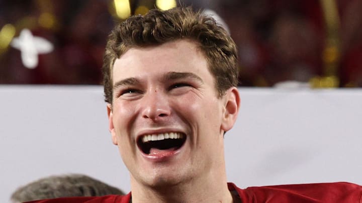 Former Indiana Hoosiers QB Fernando Mendoza  reacts after the College Football Playoff National Championship game.