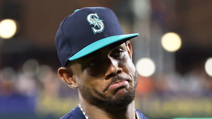 Seattle Mariners outfielder Julio Rodriguez looks on during a game against the Baltimore Orioles on Aug. 13 at Camden Yards.
