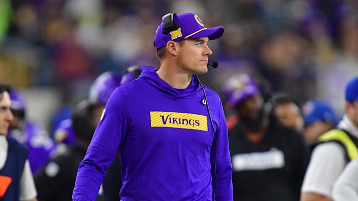Oct 24, 2024; Inglewood, California, USA; Minnesota Vikings head coach Kevin O'Connell watches game action against the Los Angeles Rams during the second half at SoFi Stadium. Oct 24, 2024; Inglewood, California, USA; Minnesota Vikings head coach Kevin O'Connell watches game action against the Los Angeles Rams during the second half at SoFi Stadium.