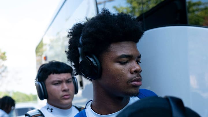 Antioch quarterback Andre Adams, center, boards the bus with his teammates at Antioch High School in Antioch, Tenn., Friday, Aug. 22, 2025. The Bears were on their way to Mt. Juliet High School to open their season against the Golden Bears. Antioch quarterback Andre Adams, center, boards the bus with his teammates at Antioch High School in Antioch, Tenn., Friday, Aug. 22, 2025. The Bears were on their way to Mt. Juliet High School to open their season against the Golden Bears.