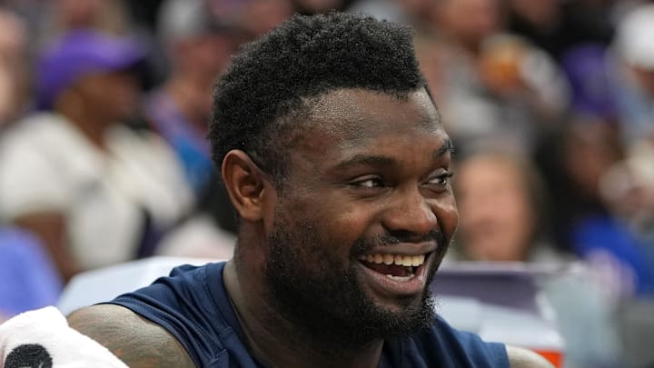 Apr 3, 2026; Sacramento, California, USA; New Orleans Pelicans forward Zion Williamson (1) during the fourth quarter against the Sacramento Kings at Golden 1 Center. Mandatory Credit: Darren Yamashita-Imagn Images Apr 3, 2026; Sacramento, California, USA; New Orleans Pelicans forward Zion Williamson (1) during the fourth quarter against the Sacramento Kings at Golden 1 Center. Mandatory Credit: Darren Yamashita-Imagn Images