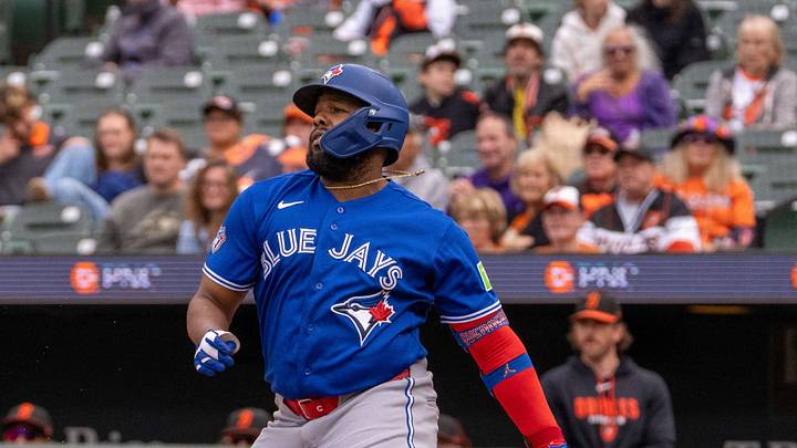 Sep 23, 2026; Baltimore, Maryland, USA; Toronto Blue Jays first baseman Vladimir Guerrero Jr. (27) grounds into double play during the fifth inning at Oriole Park at Camden Yards. Mandatory Credit: Jamie LeBlanc-Imagn Images Sep 23, 2026; Baltimore, Maryland, USA; Toronto Blue Jays first baseman Vladimir Guerrero Jr. (27) grounds into double play during the fifth inning at Oriole Park at Camden Yards. Mandatory Credit: Jamie LeBlanc-Imagn Images