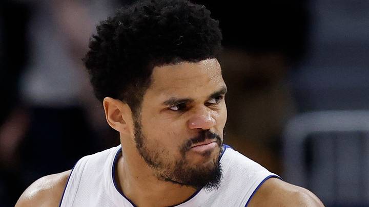 Feb 3, 2025; Detroit, Michigan, USA;  Detroit Pistons forward Tobias Harris (12) reacts in the second half against the Atlanta Hawks at Little Caesars Arena. Mandatory Credit: Rick Osentoski-Imagn Images